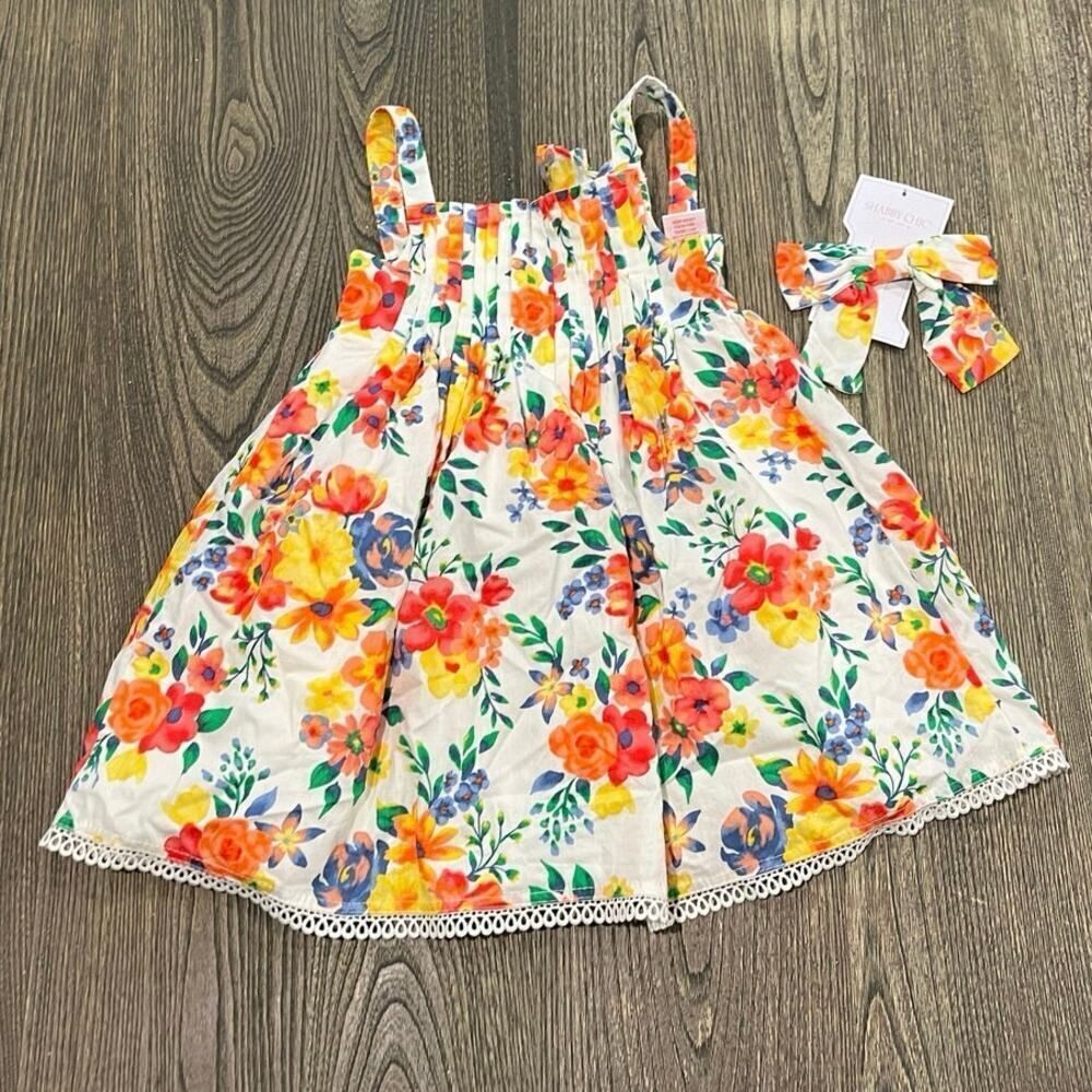 NWOT Shabby Chic Toddler Girls Floral Dress With Bow Clip Multicolor Size 3T